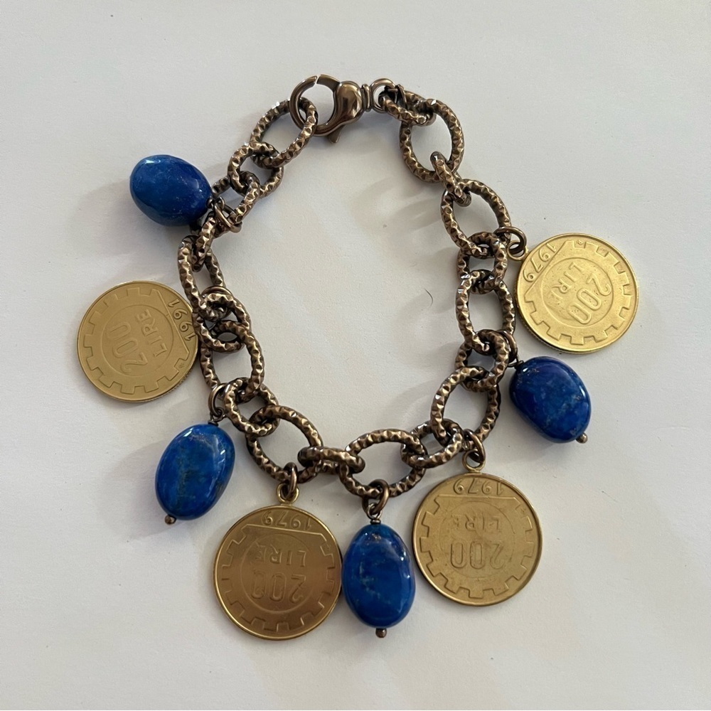 Bronzo d'Italia Lapis Bead & Lire Coin Dangle Bracelet